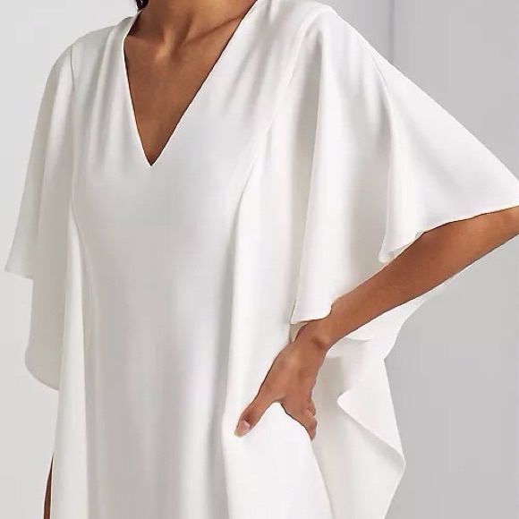Lauren Ralph Lauren Georgette Caftan Gown White V-Neck Size 2 - Picture 6 of 8